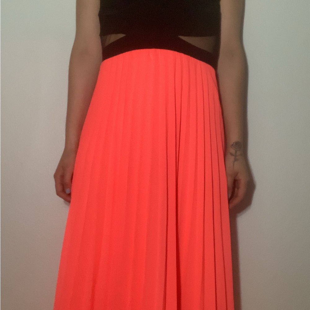Crystal Doll Orange A-Line Midi Dress with Pleats